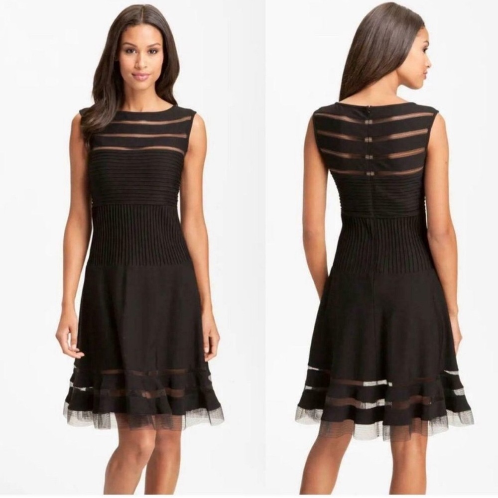 Tadashi Shoji mesh stripe midi dress small